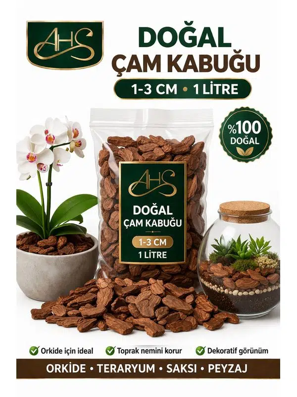 Doğal Dekoratif Çam Kabuğu 1-3 Cm 1 Litre Bahçe Peyzaj Saksı Orkide Teraryum Kaplama