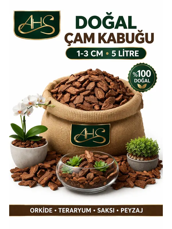 Doğal Dekoratif Çam Kabuğu 1-3 Cm 5 Litre Bahçe Peyzaj Saksı Orkide Teraryum Kaplama