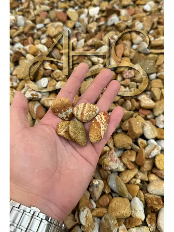 Sarı Çizgili Rainbow Dolomit Çakıl Taşı 1-3 Cm 5 Kg Dekoratif Bahçe Peyzaj Saksı Akvaryum Teraryum 